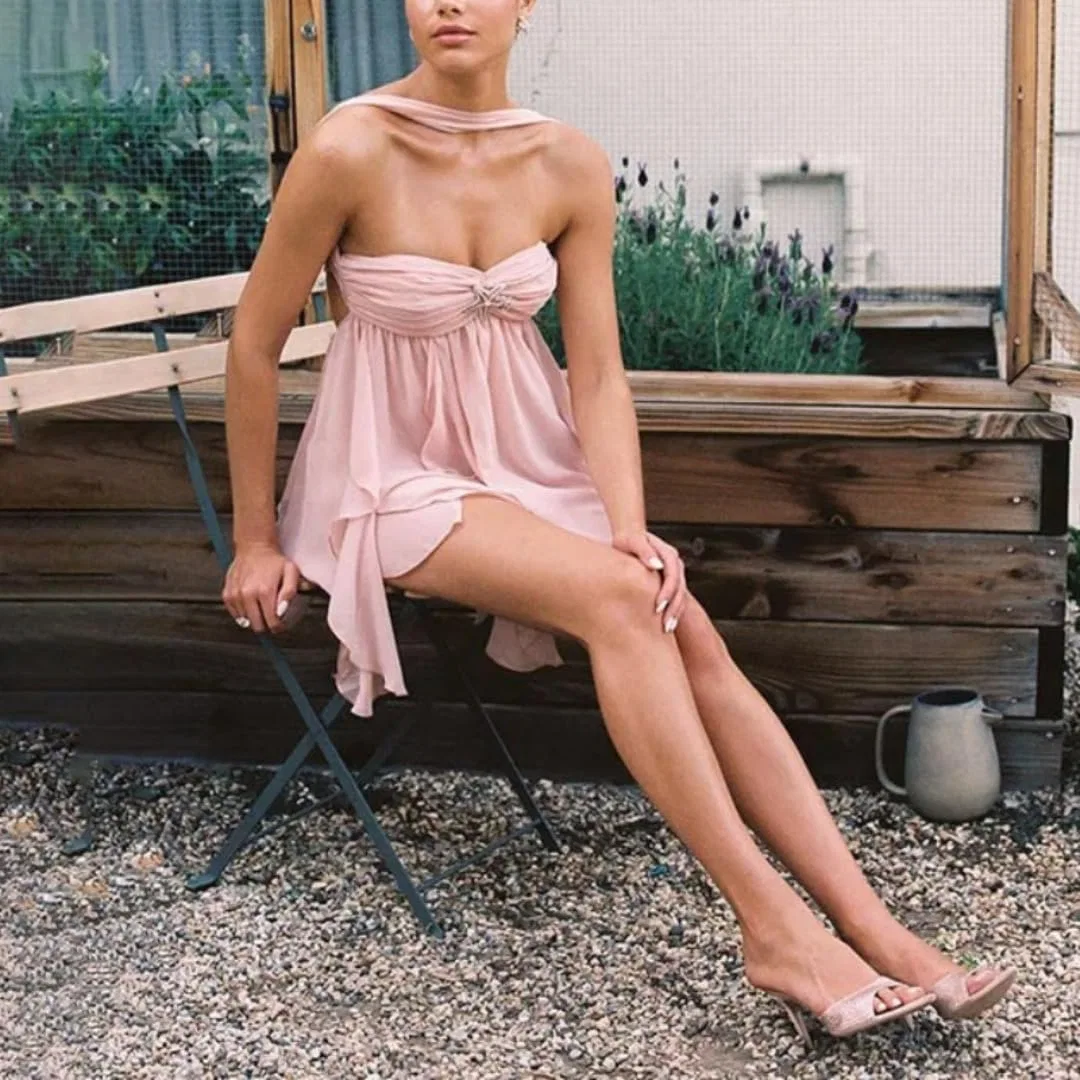 Женское вечернее платье с глубоким вырезом и разрезом, Pink — фото 2