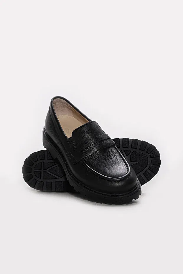 Детские туфли для девочек без застежек из натуральной кожи Ayakkabıhane, Black