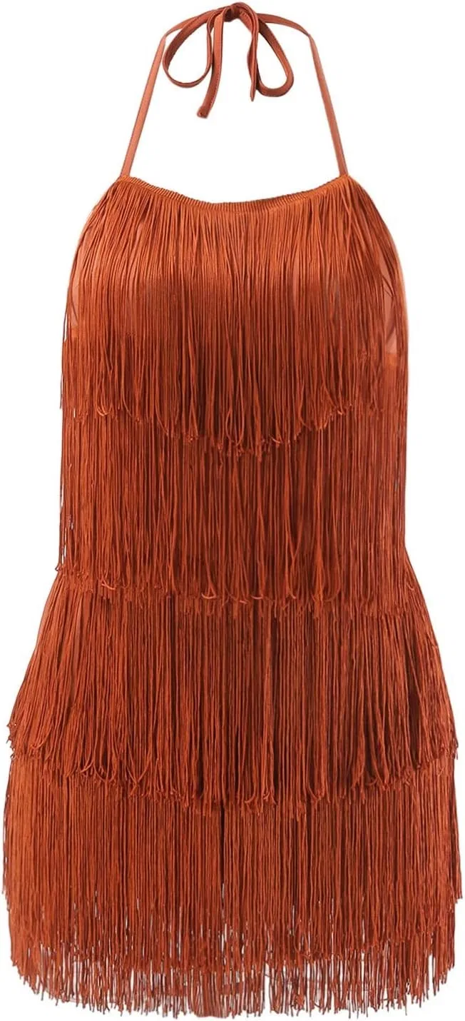Женское платье без рукавов с бахромой, Western Dress, коричневый — фото 3
