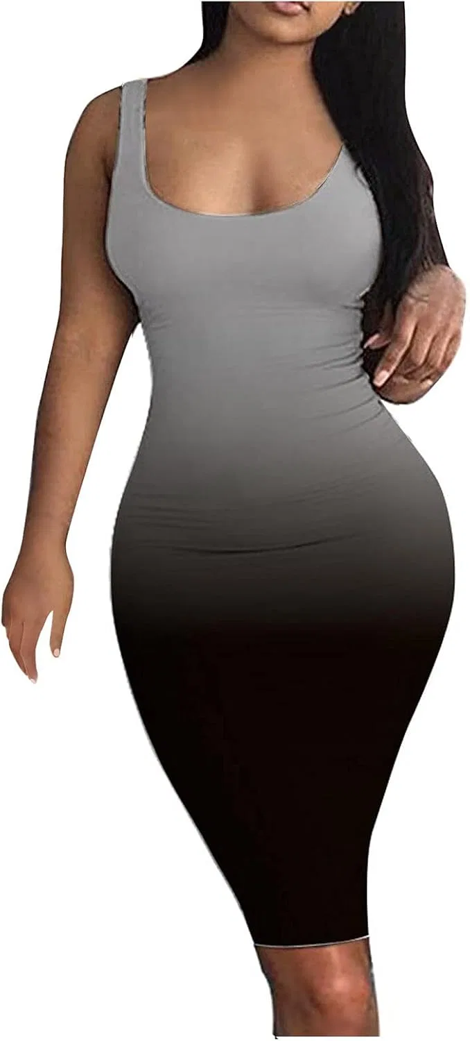 Женское коктейльное платье омбре с квадратным вырезом Bodycon, Black