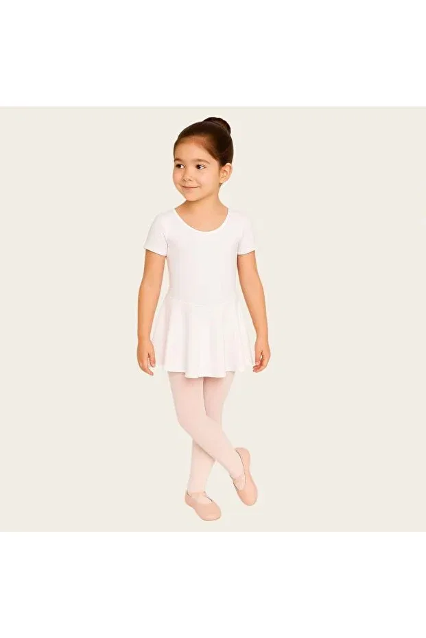 Детский комбинезон для балета с коротким рукавом и юбкой Ada Kostüm Tasarım, White