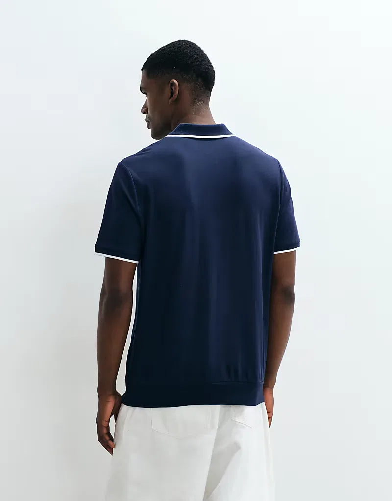 Вязаная рубашка-поло Polo Ralph Lauren с застежкой-молнией до середины груди, стандартного кроя, темно-синий — фото 2
