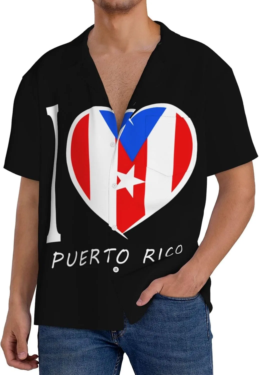 Мужская свободная рубашка с коротким рукавом I Love Puerto Rico, Black