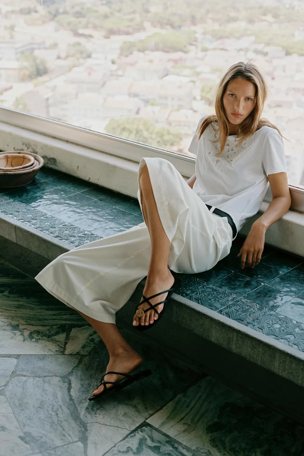 Хлопковая футболка с вышивкой ZARA, White — фото 3