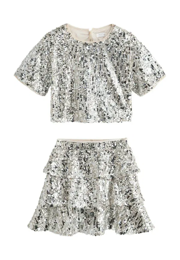 Комплект топ и юбка с пайетками Regular fit and rara skirt set Next, серебро