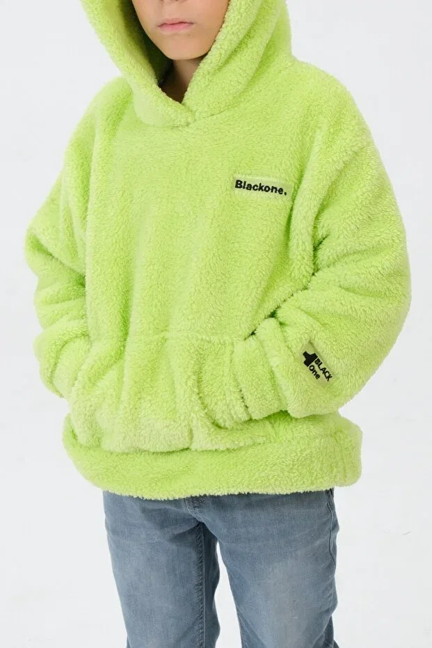 Детское худи на молнии с капюшоном Plush Detailed Black One, Pistachy Green — фото 2