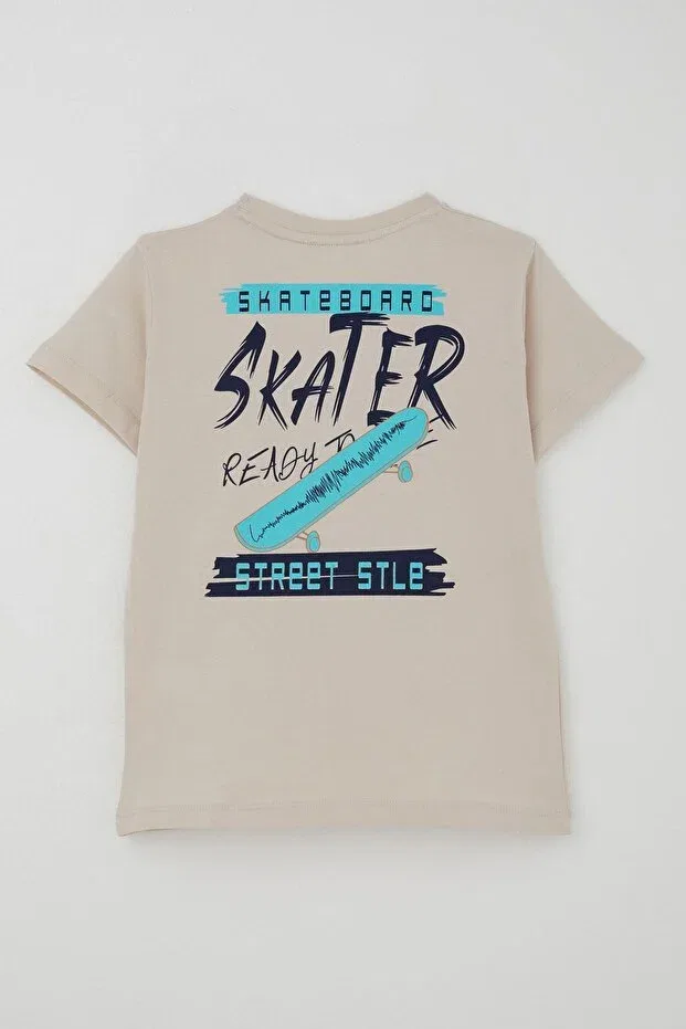 Детская футболка для мальчиков с принтом Skateboard Printed Breeze, Beige — фото 2