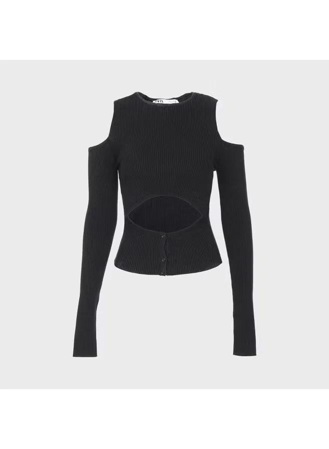 Топ вязаный с открытыми плечами Zara, черный — фото 2
