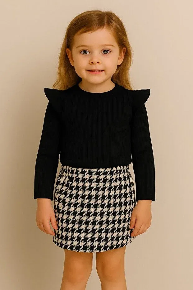Детский комплект из блузы и юбки с длинным рукавом Basics Ueskids, Черный — фото 2