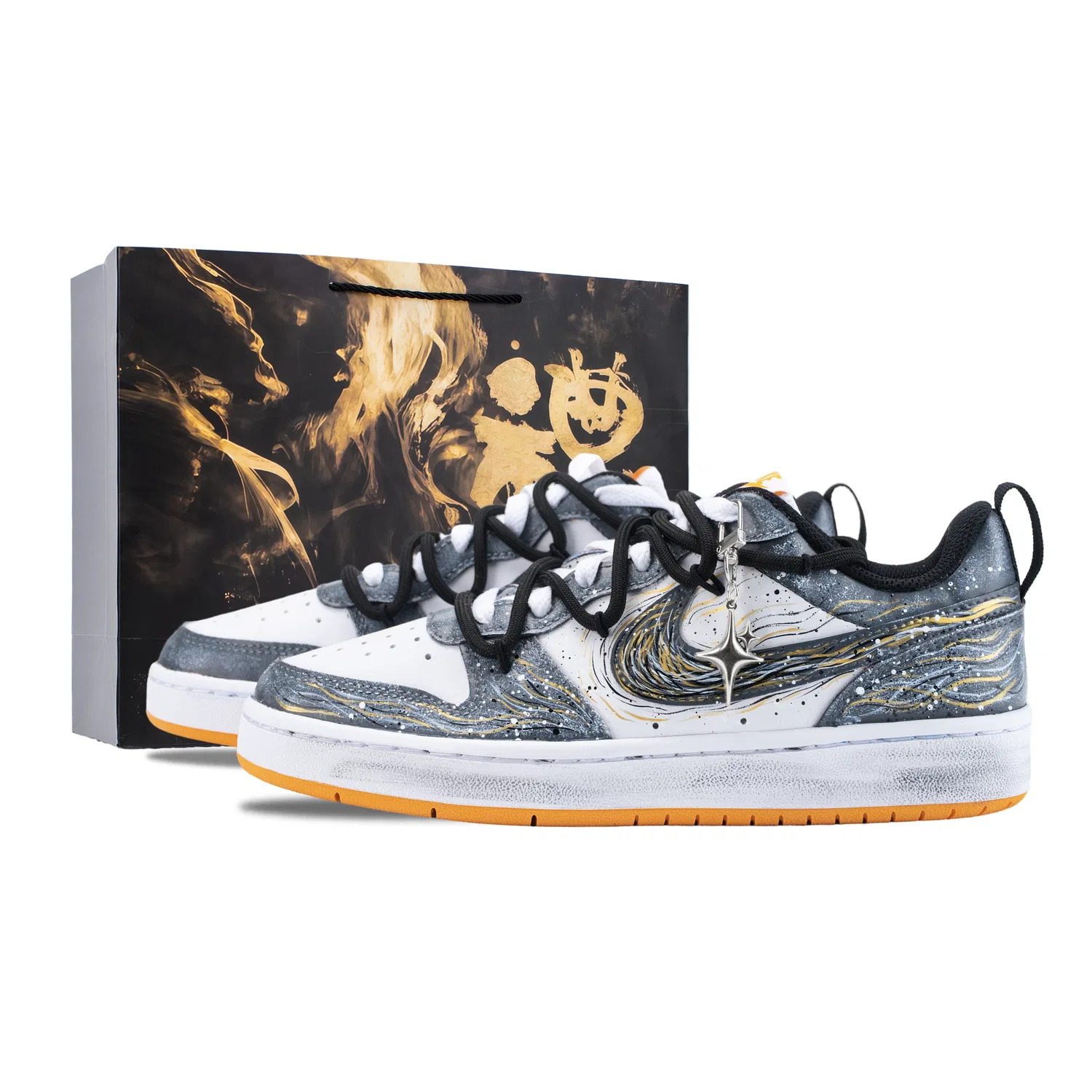Детские кроссовки для скейтбординга с принтом Nike Court Borough 2, Black Gold Shopping Bag