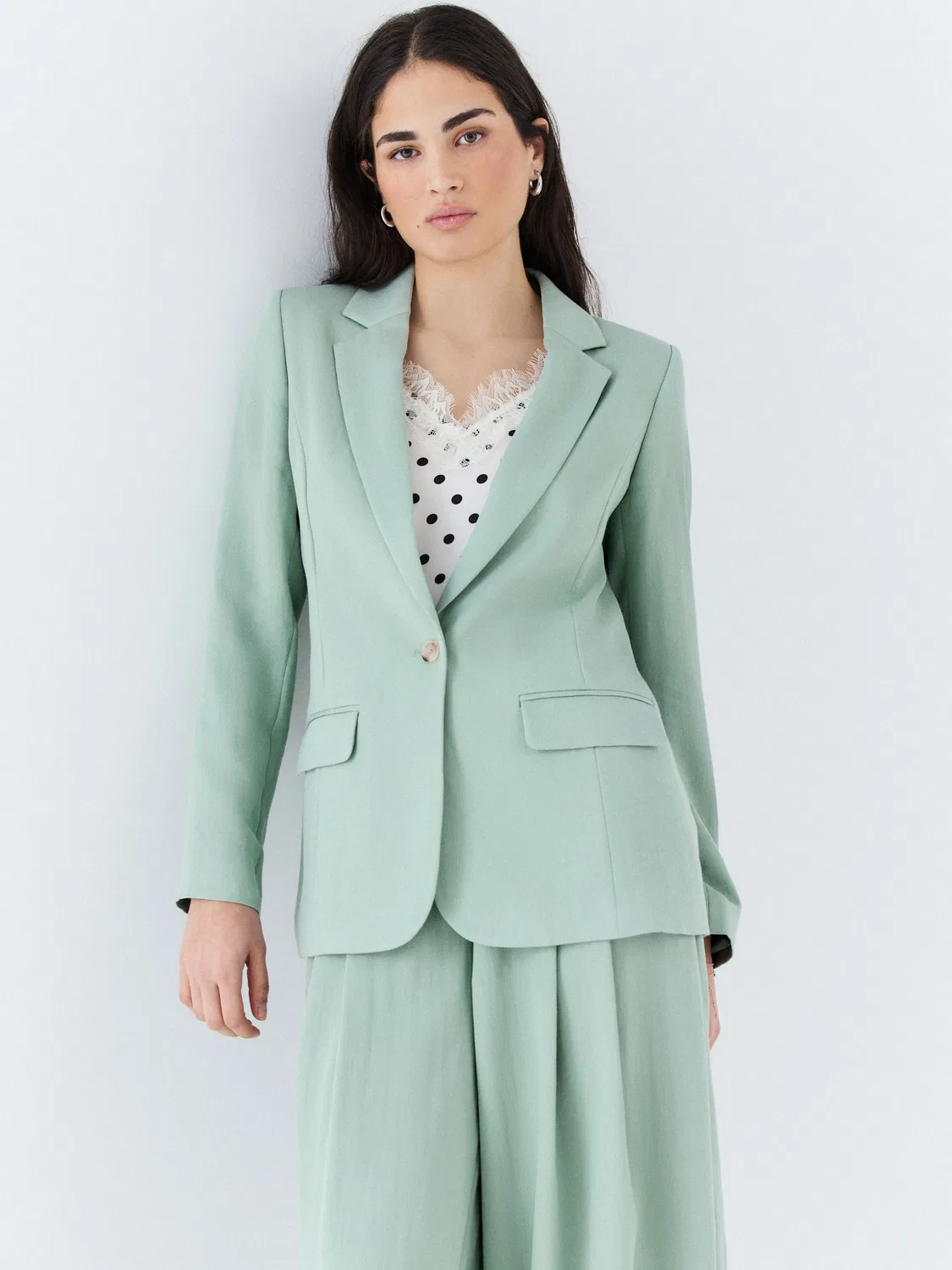 Блейзер однобортный из жатой ткани, Sage Green Next — фото 3