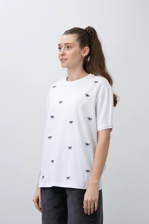 Детская футболка для девочек с бантиком Loco Loco, White — фото 4