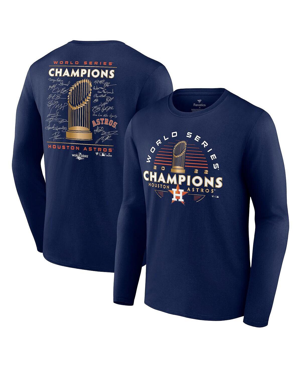 

Мужская фирменная темно-синяя футболка с длинным рукавом houston astros 2022 world series champions signature roster Fanatics, синий