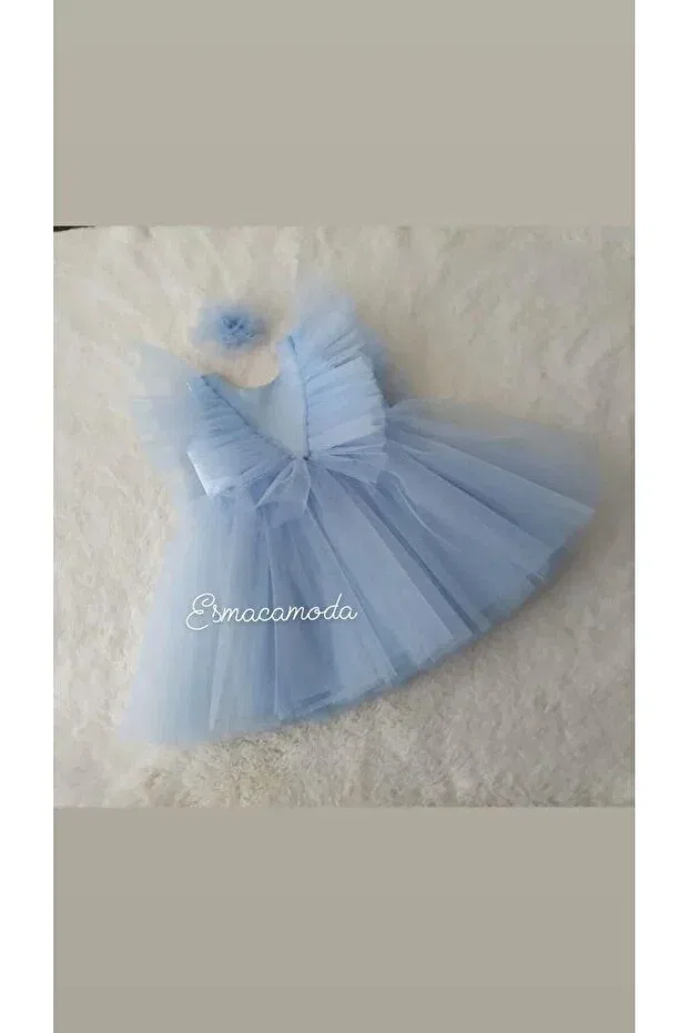 Детское платье для девочек матовое сатиновое Esmacamoda, Light Blue — фото 3