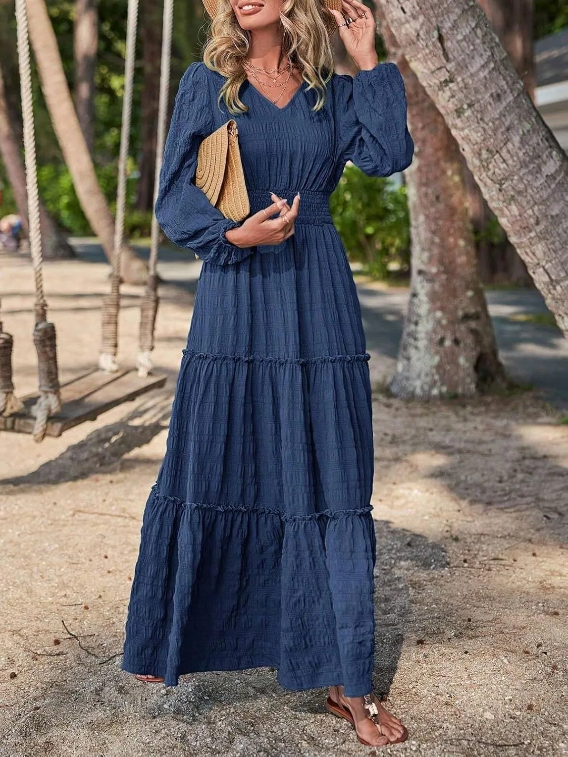Женское повседневное платье A-силуэта с рюшами Navy Blue — фото 4