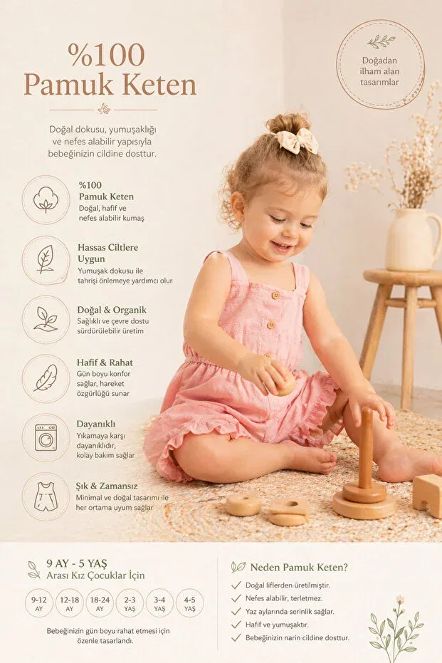 Детский комбинезон для девочек льняной Harika Kids, Pink — фото 4