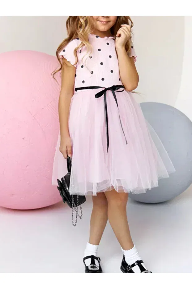 Детское платье для девочек с принтом в горошек Nc Gift, Short-Pink