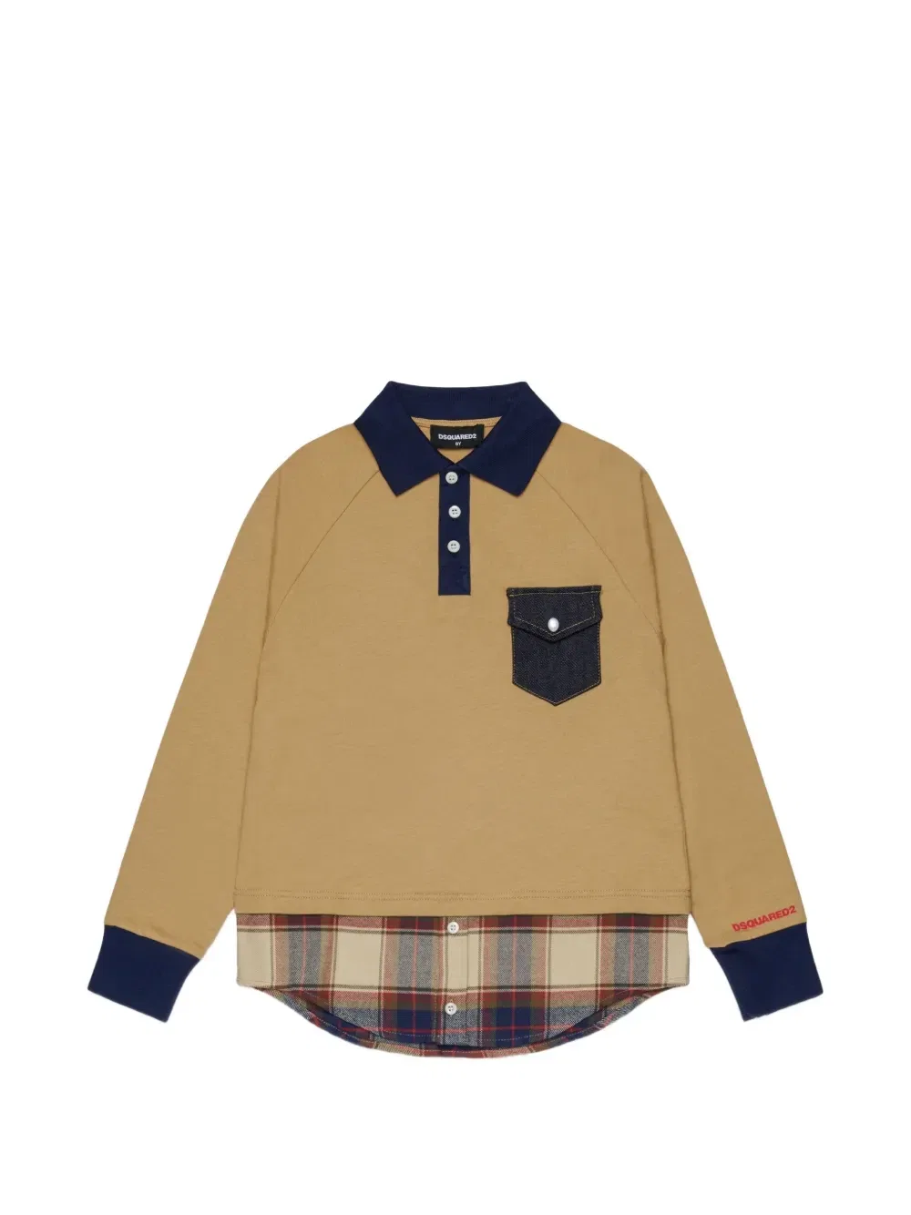 Рубашка-поло со вставкой в клетку тартан Dsquared2 Kids, бежевый