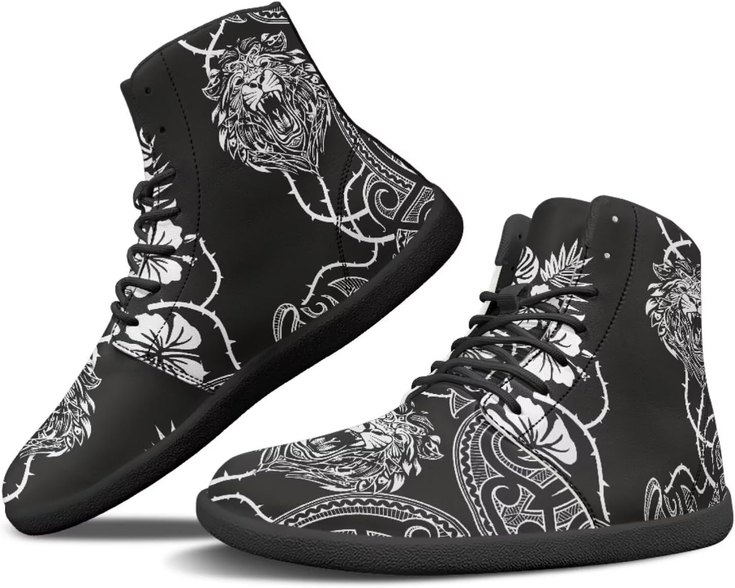 

Мужские кроссовки Binienty для тренировок, с высоким голенищем, из PU-кожи, минималистичные, с нулевым перепадом, женские широкие кроссовки с плоским носком, Lion Hibiscus