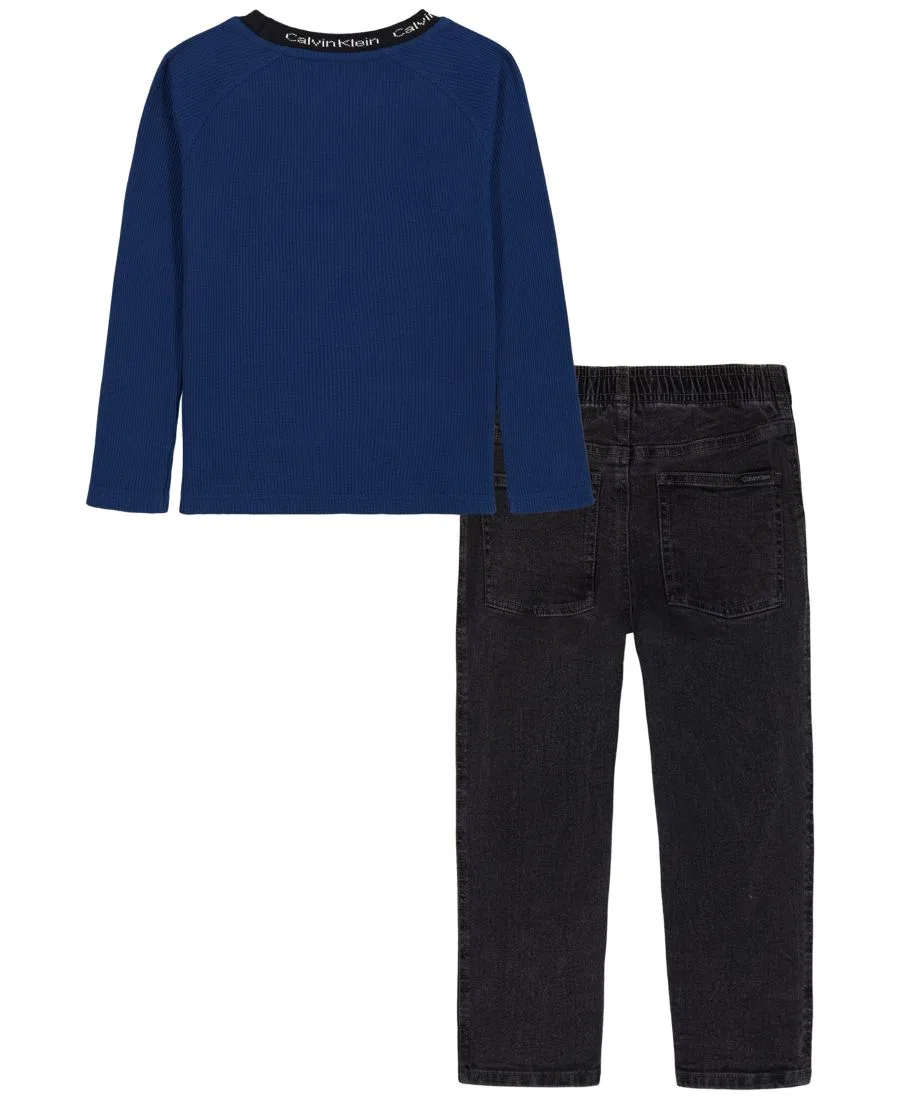 Комплект лонгслив и брюк с принтом Calvin Klein, Blue Jean Gray Denim — фото 2