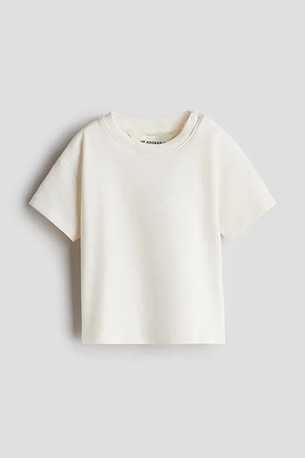 Детская футболка с коротким рукавом хлопковая Loose Fit And Pima Cotton T-Shirt H&M, White — фото 4