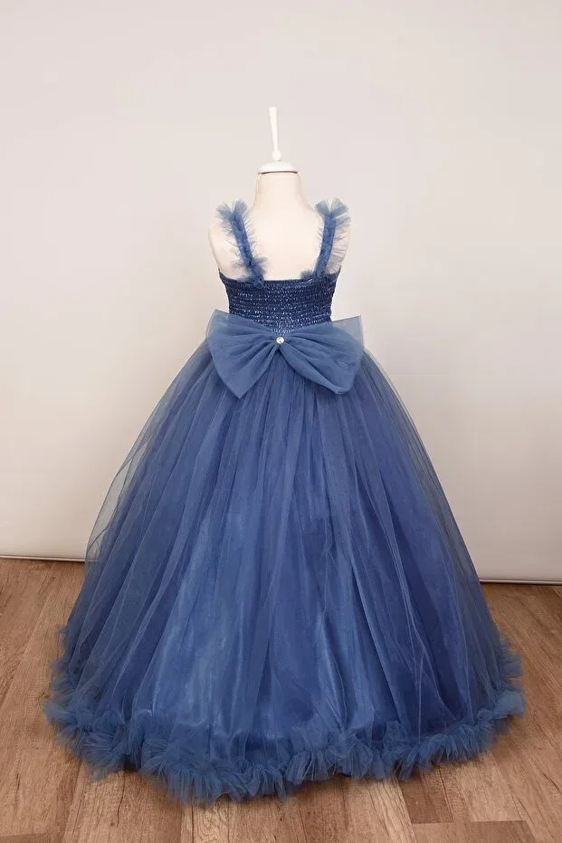 Детское платье для девочек с пайетками Glam Terzioğlu Giyim, Dark Blue — фото 4