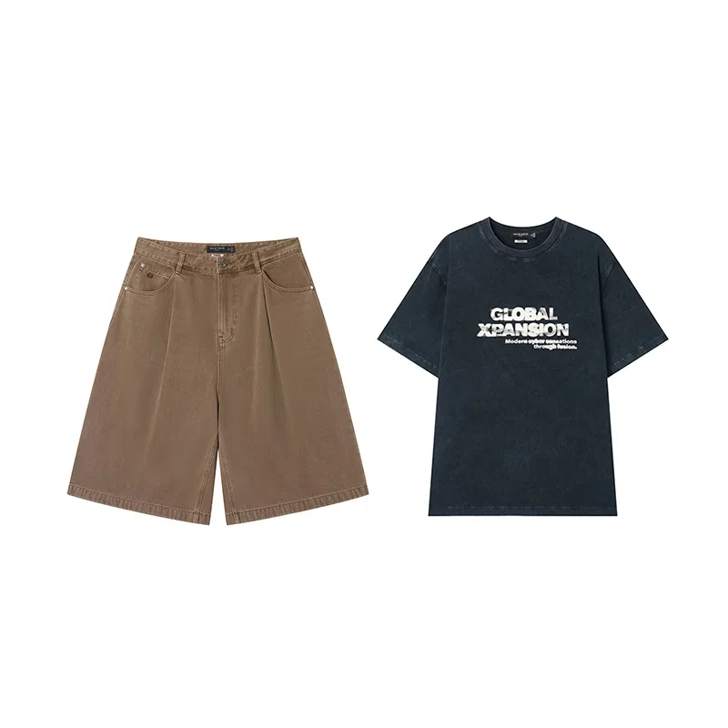 Детская футболка с принтом Evergreen Collection Teenie Weenie Men, Black/Brown Denim Shorts Set