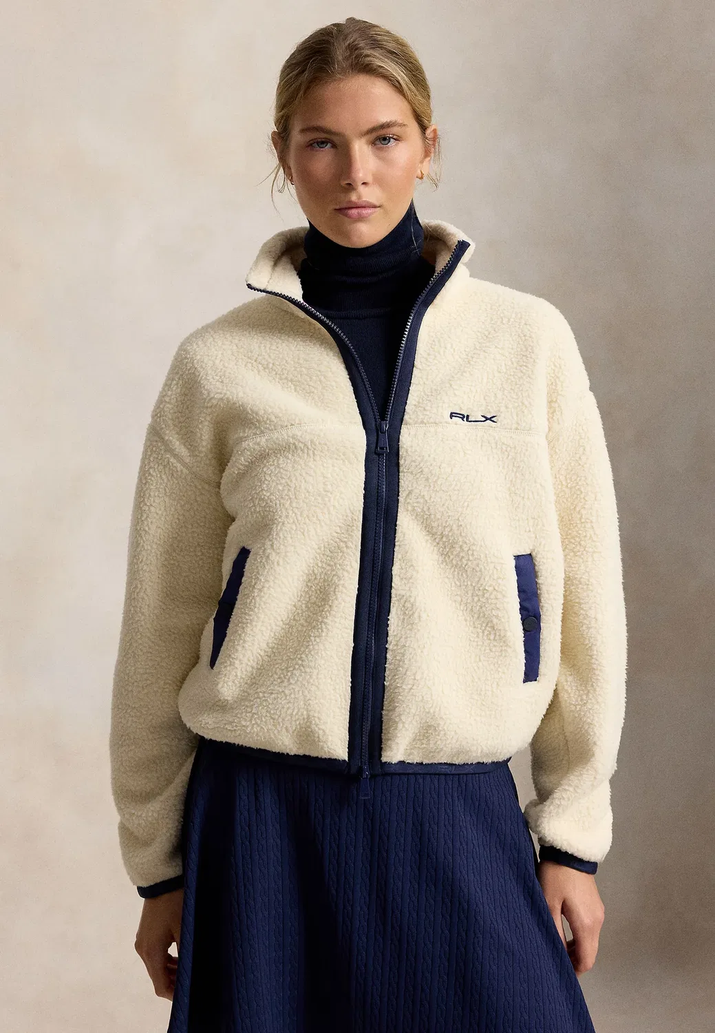 Флисовая куртка-бомбер с воротником-стойкой на молнии Polo Ralph Lauren, Winter Cream