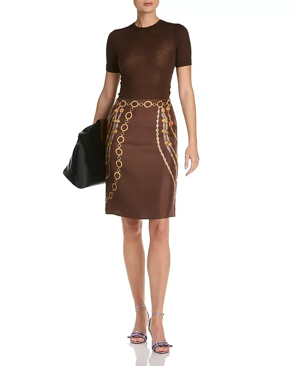 Юбка из шелковой саржи с принтом "Влюбленный" Versace, Chocolate/Amber — фото 3