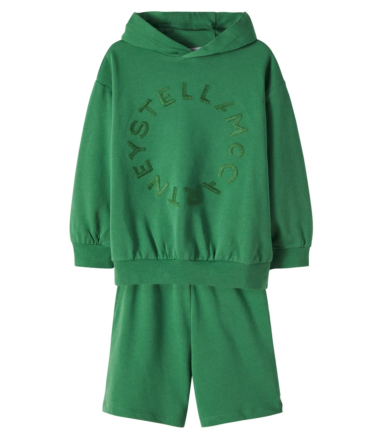 Комплект из толстовки и шорт из хлопкового флиса с капюшоном Stella Mccartney Kids, зеленый