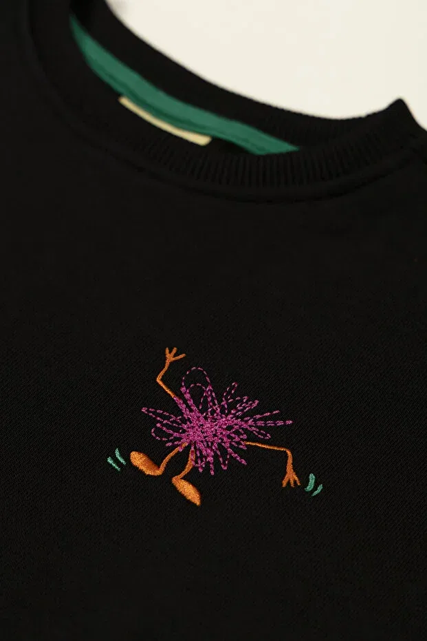 Детские свитшот с вышивкой Funny Pink Monster Beetlebeez, Черный — фото 2