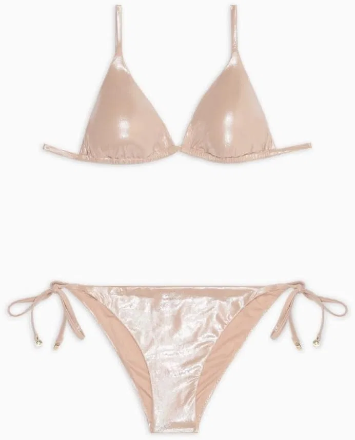 Женский блестящий бикини-сет с текстурой икры Emporio Armani, Pink — фото 3