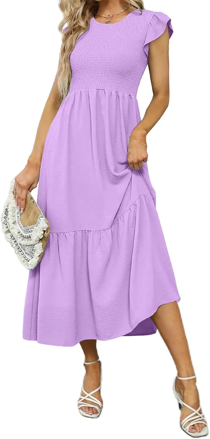 Женское летнее макси-платье с воланами на рукавах Flowy Solid, Purple — фото 3
