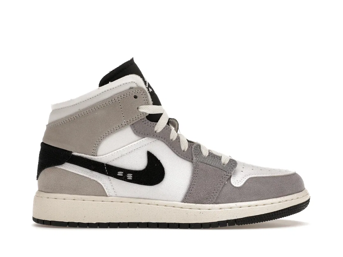 Детские кроссовки Lifestyle из текстурированных материалов Jordan 1 Mid SE Craft White Cement Grey Black GS, Cement Grey/Black/White/Tech Grey/Sail