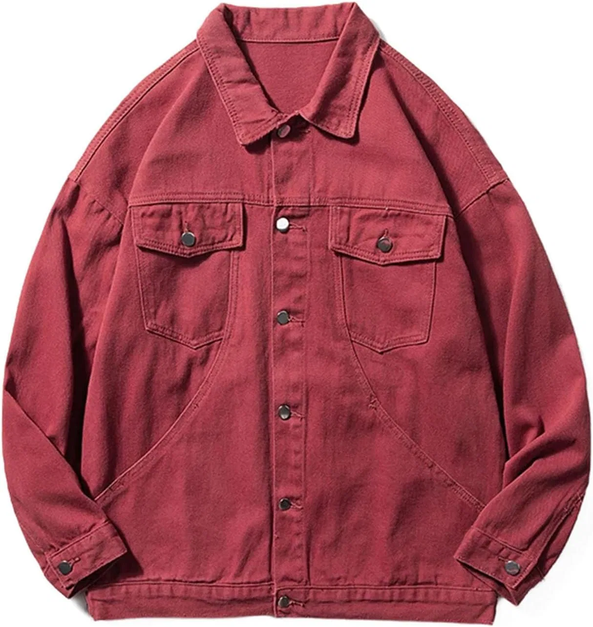 Мужское джинсовое пальто с отложным воротником, Vintage Hip Hop Streetwear, бордовый