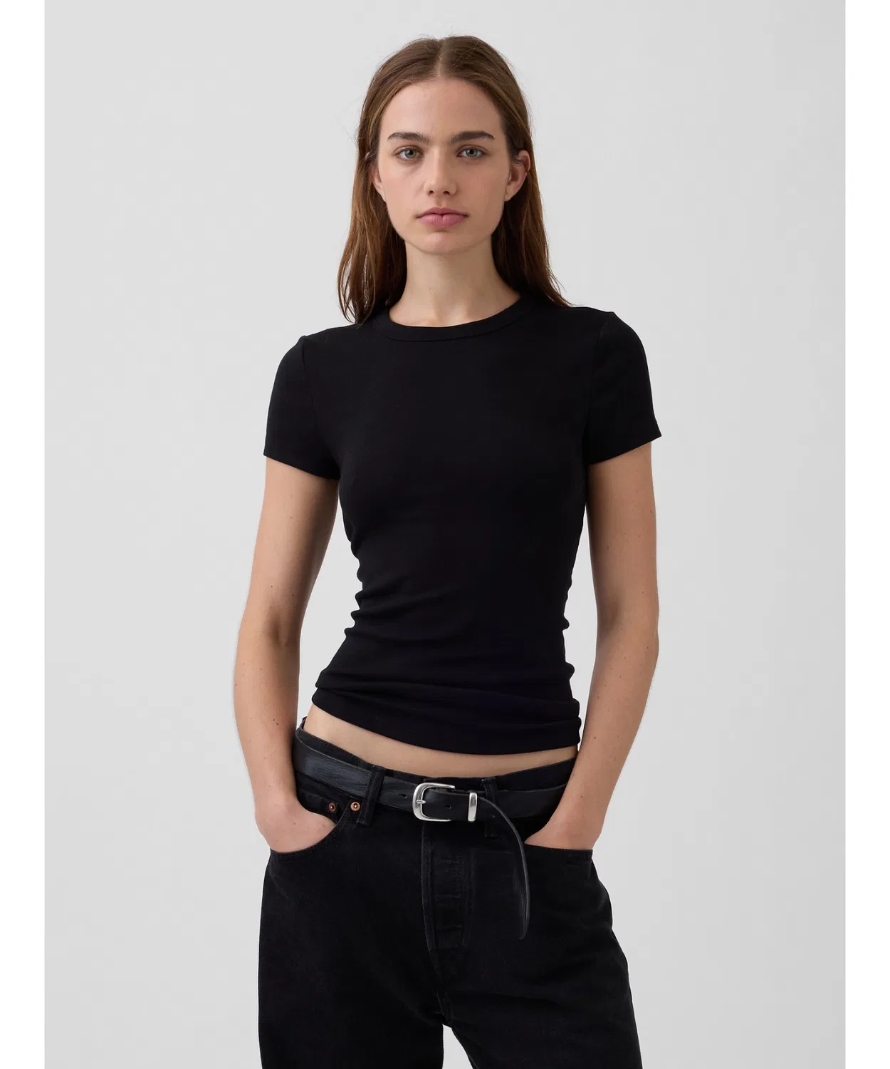 Женская футболка с коротким рукавом, хлопковая, Modern Crewneck GAP, Black