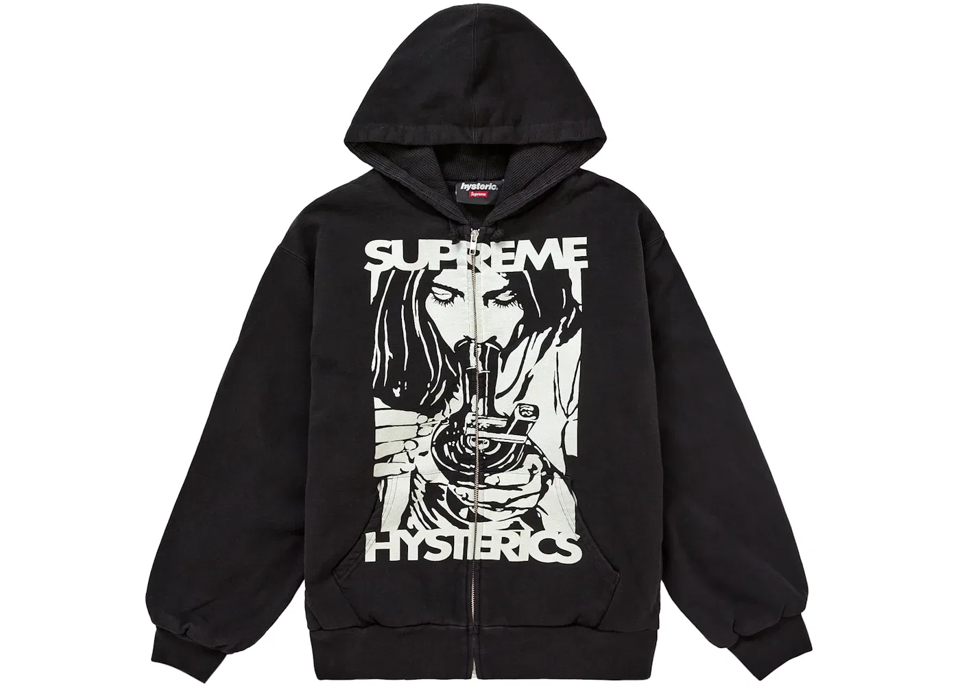 Мужская худи на молнии с термоподкладкой Supreme Hysteric Glamour Thermal Lined Zip Up Hooded Sweatshirt, Black