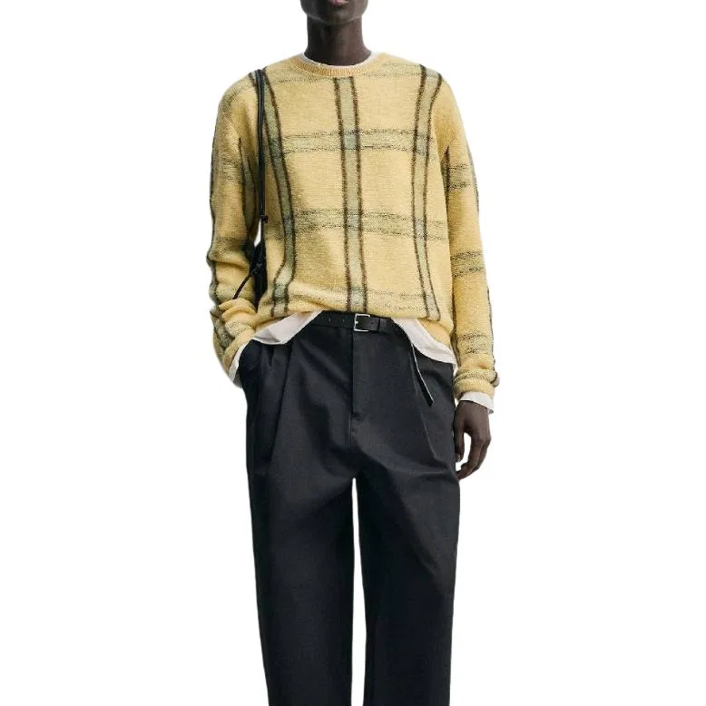 Мужской тонкий свитер с круглым вырезом, желтый, ZARA, Yellow — фото 4