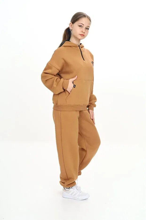 Детский комплект худи и брюк для девочек с капюшоном Toontoy, Brown — фото 3