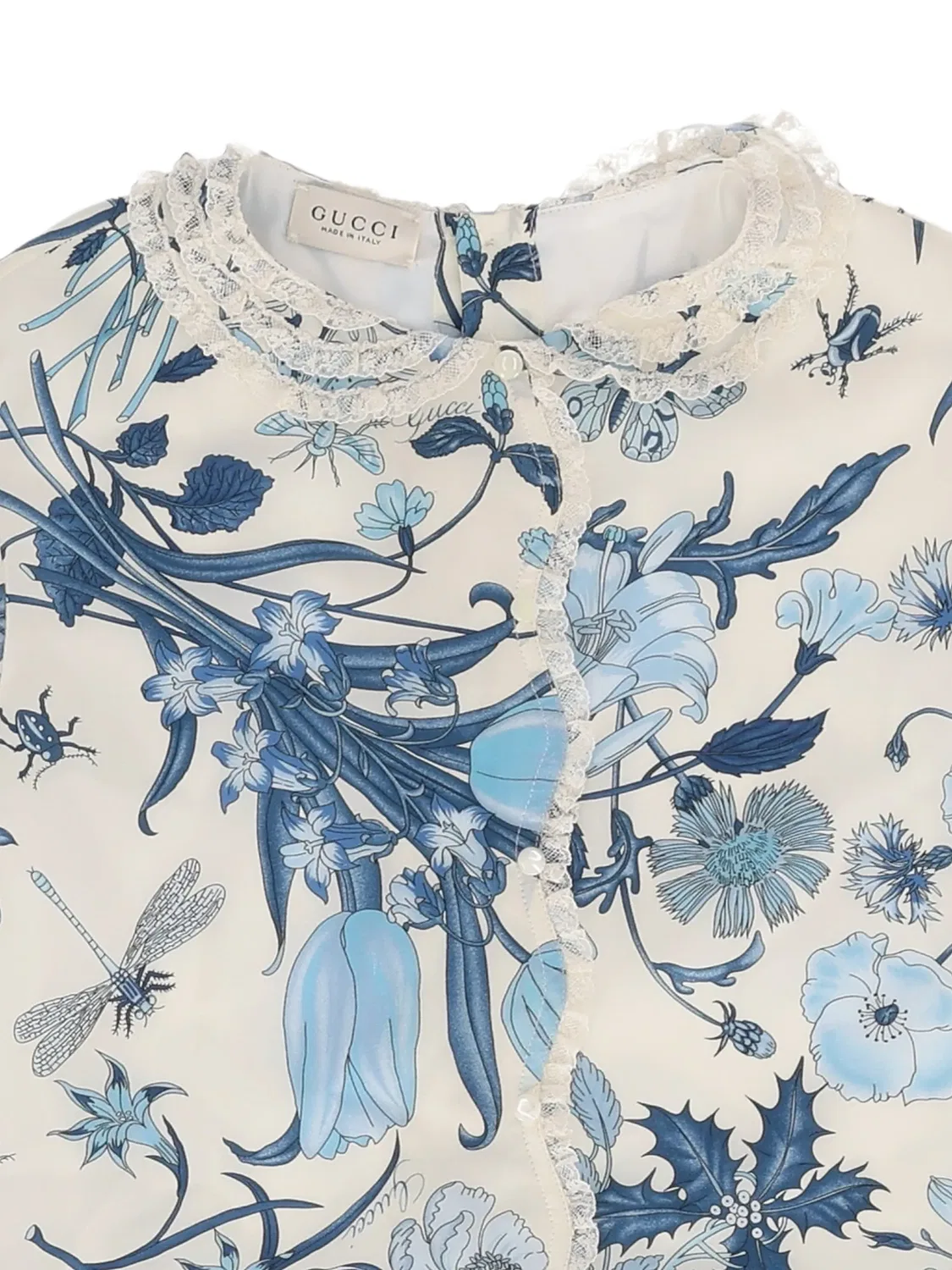 Платье с цветочным принтом и кружевной отделкой Gucci Kids, нейтральные цвета — фото 3