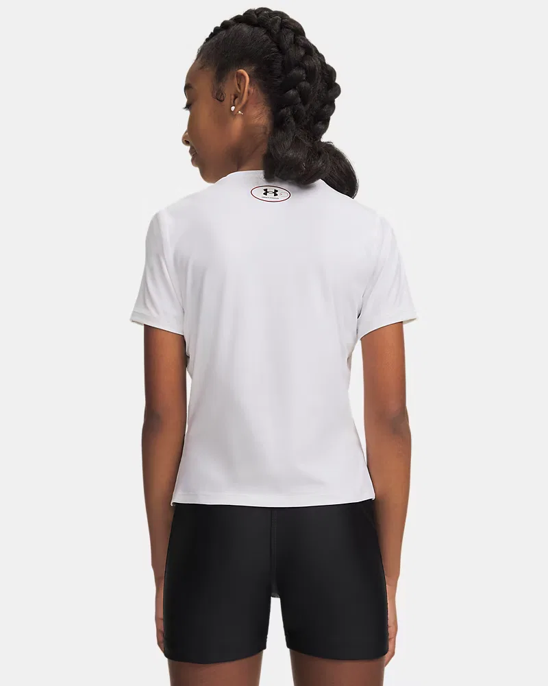 Футболка с коротким рукавом для девочек влагоотводящая HeatGear UnderArmour, White/Black — фото 2