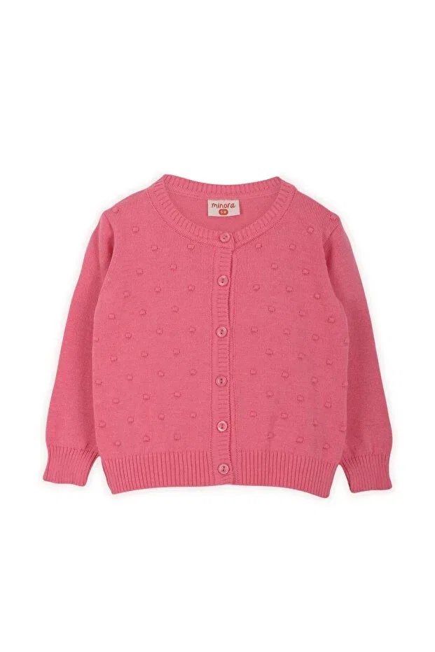 Детский кардиган для девочек хлопковый Pompom Cardigan Minora, Fuchsia — фото 2