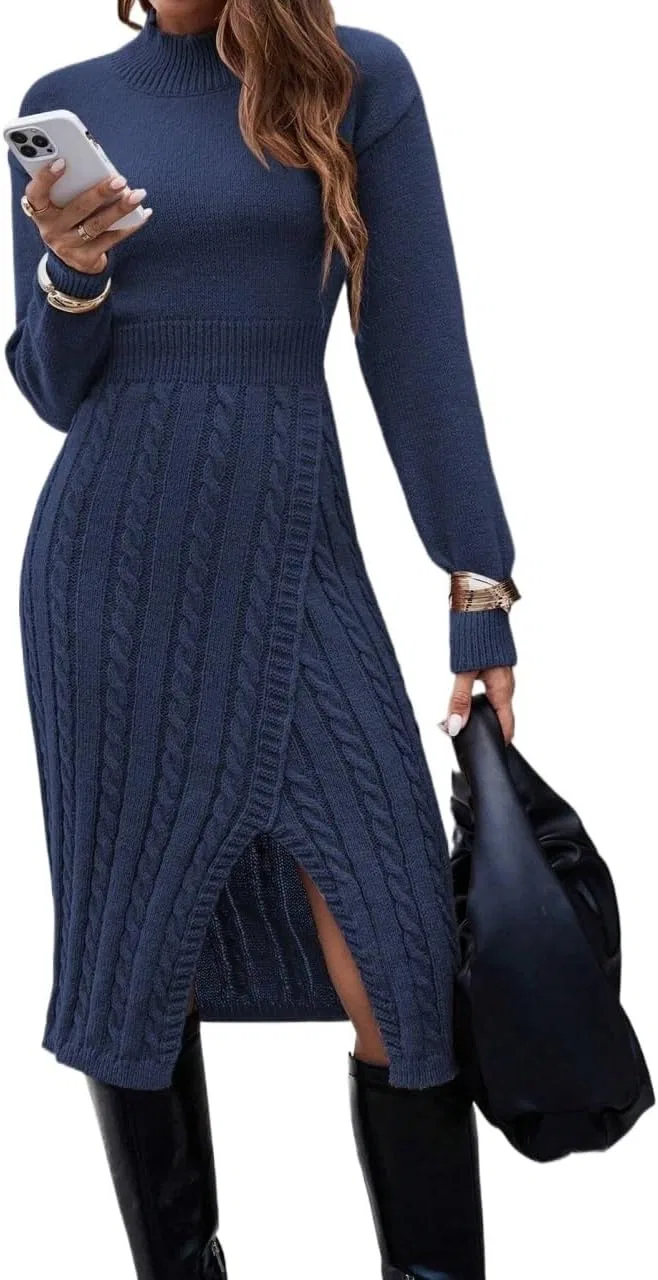 Женское платье миди с разрезом Slimming Fit, Royal Blue — фото 4