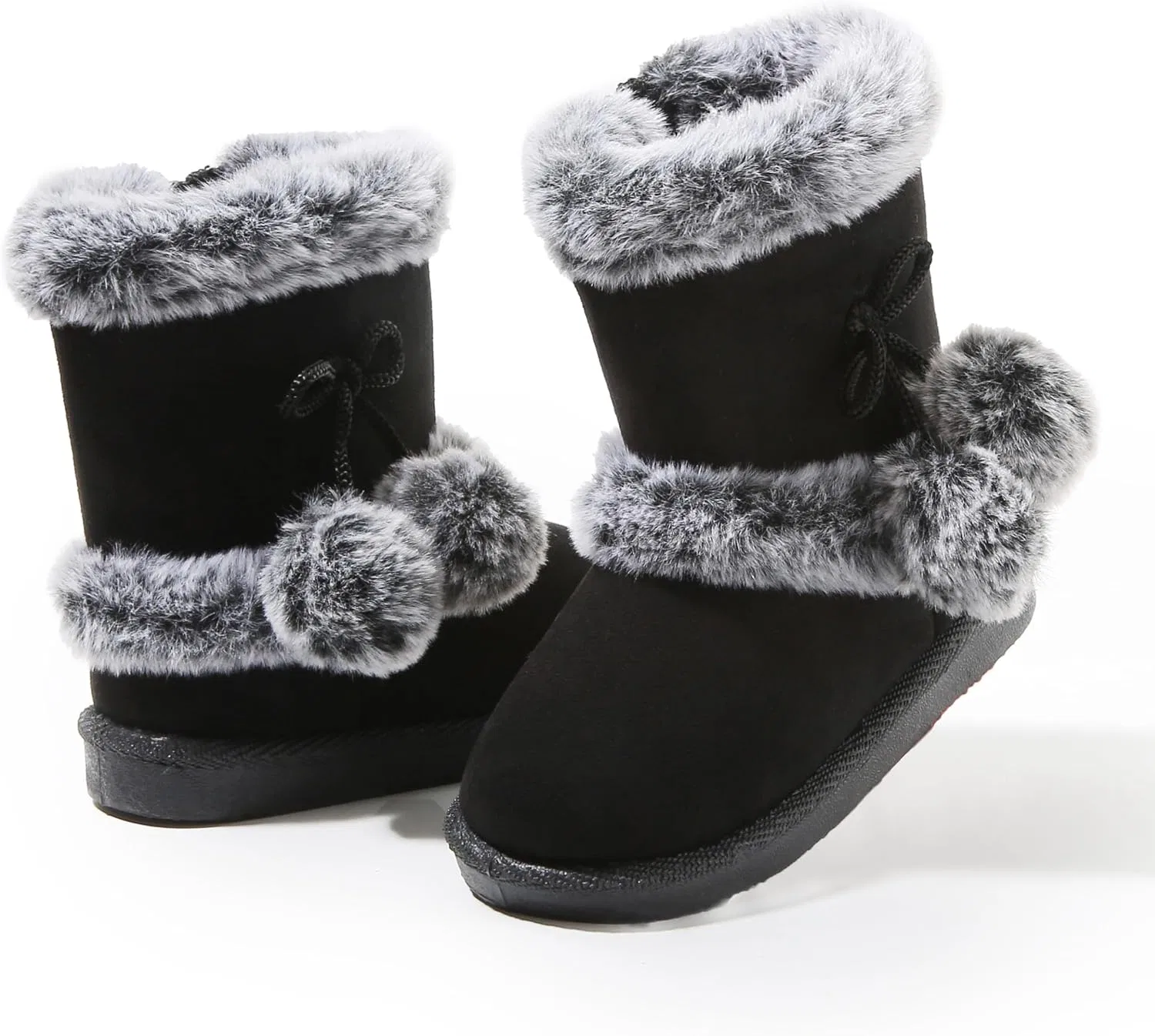 Детские зимние ботинки для девочек и мальчиков Femizee, Black Pom Zip — фото 4