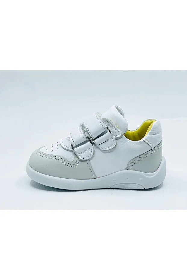 Детские кроссовки для девочек кожаные с ортопедической стелькой Lepi, White-Yellow — фото 4