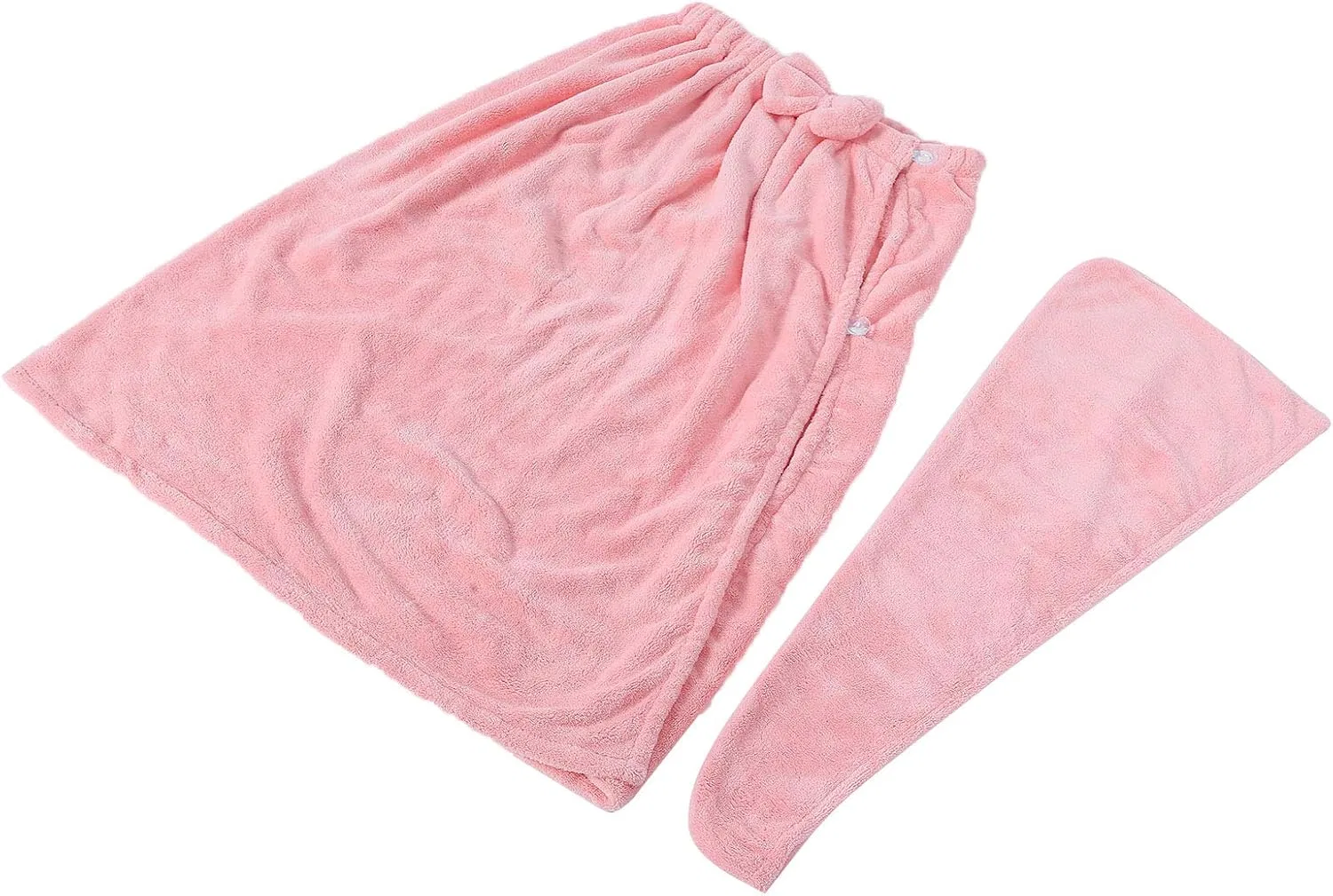 Банный халат-полотенце и шапочка для душа, Fleece, HOSEONFN, 1 набор, 34.98 x 24.99 x 9.98 см, 376 г, Dunkelrosa Duschrock und Duschhaube — фото 2