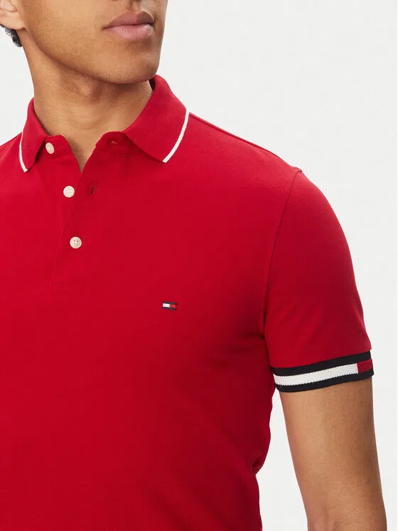 Поло slim fit Flag Cuff Tommy Hilfiger, красный — фото 4