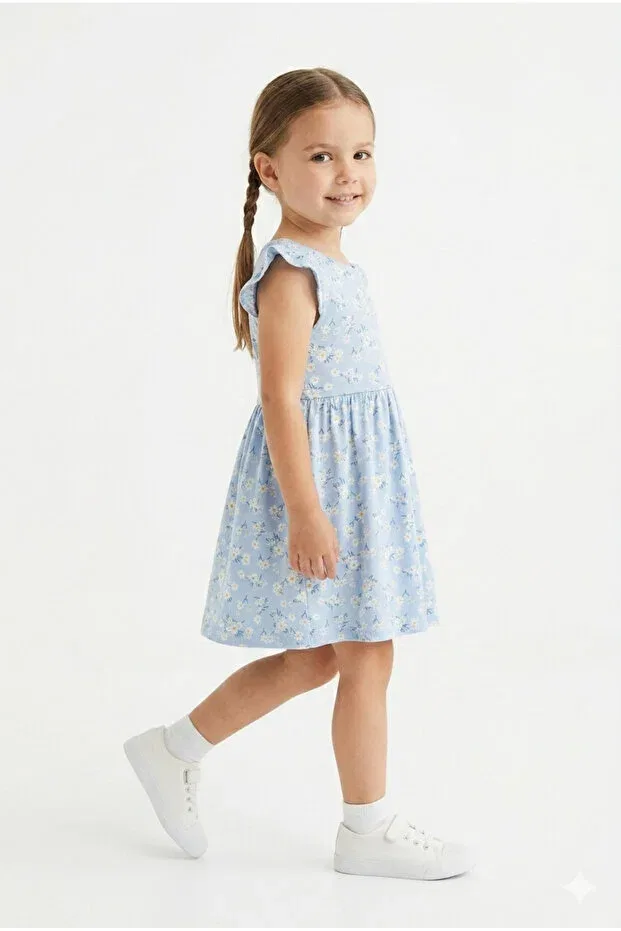 Детское платье для девочек с цветочным принтом Summer Dress Baby, Blue — фото 3