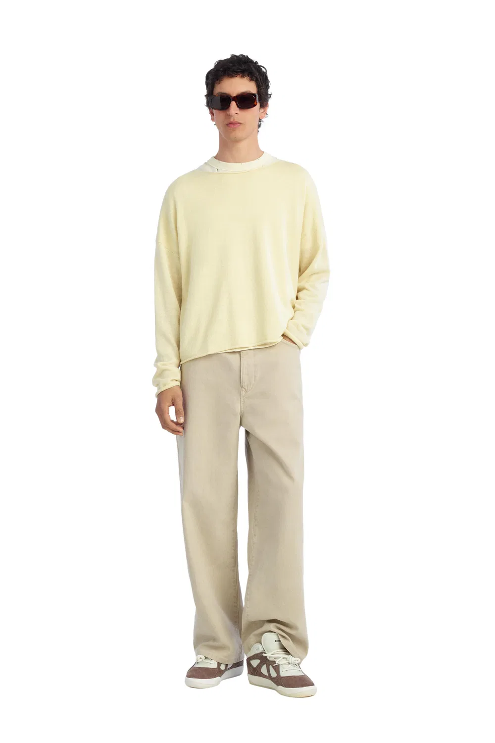 Укороченный джемпер из смеси льна и шерсти ZARA, Yellow
