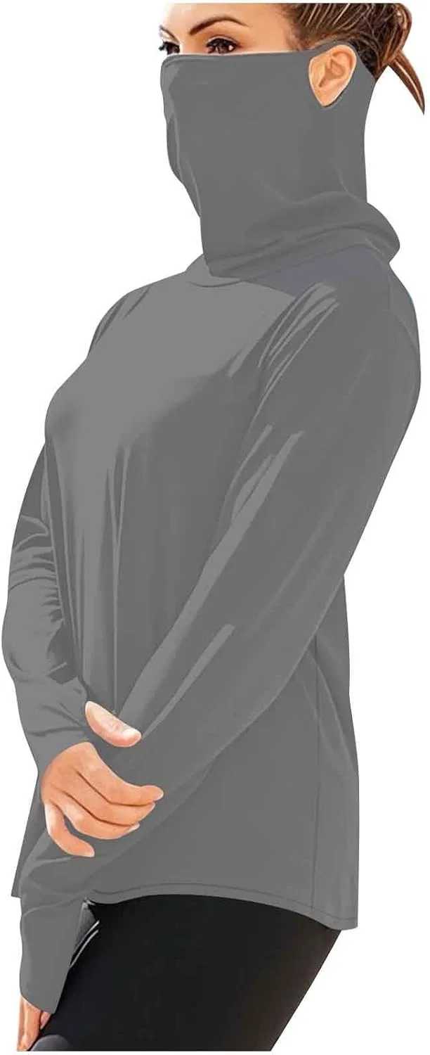 Женская футболка с защитой UPF 50+ Long Sleeve Performance Fishing Hiking Rash Guard с маской и отверстием для большого пальца, A-gray